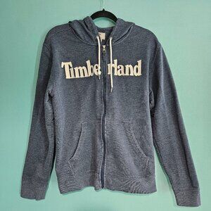 Vtg Timberland Full-Zip Hoodie Mens Large Blue Text Embroidered Font Sweater